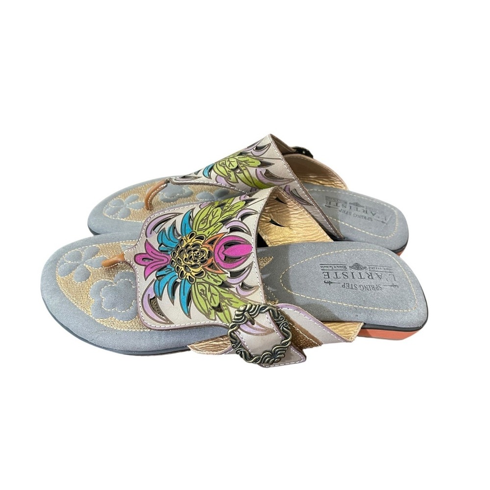 NWOB L'Artiste Spring Step Hand Painted Leather Sandals Size 42/10.5